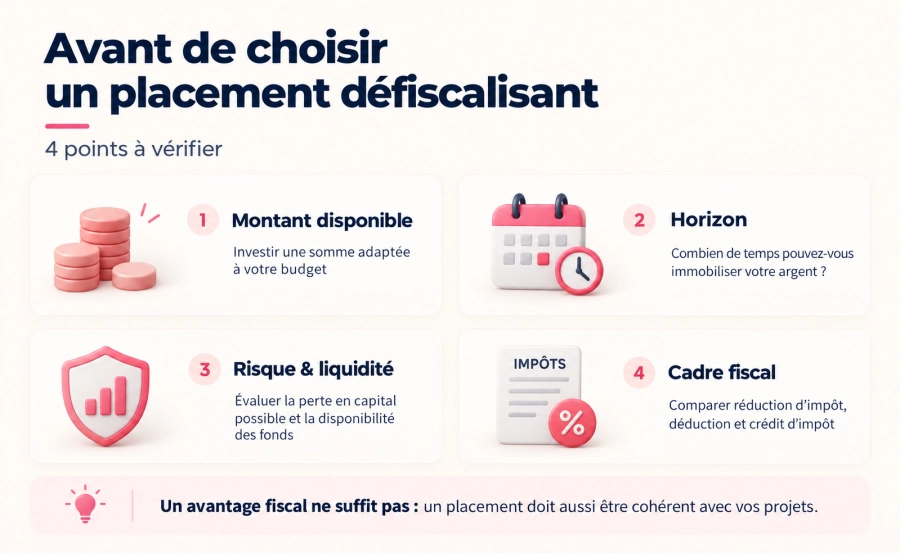 4 points à vérifier avant de choisir un placement défiscalisant : montant, horizon, risque et cadre fiscal